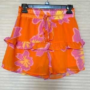 Pink and orange floral lined shorts size small
